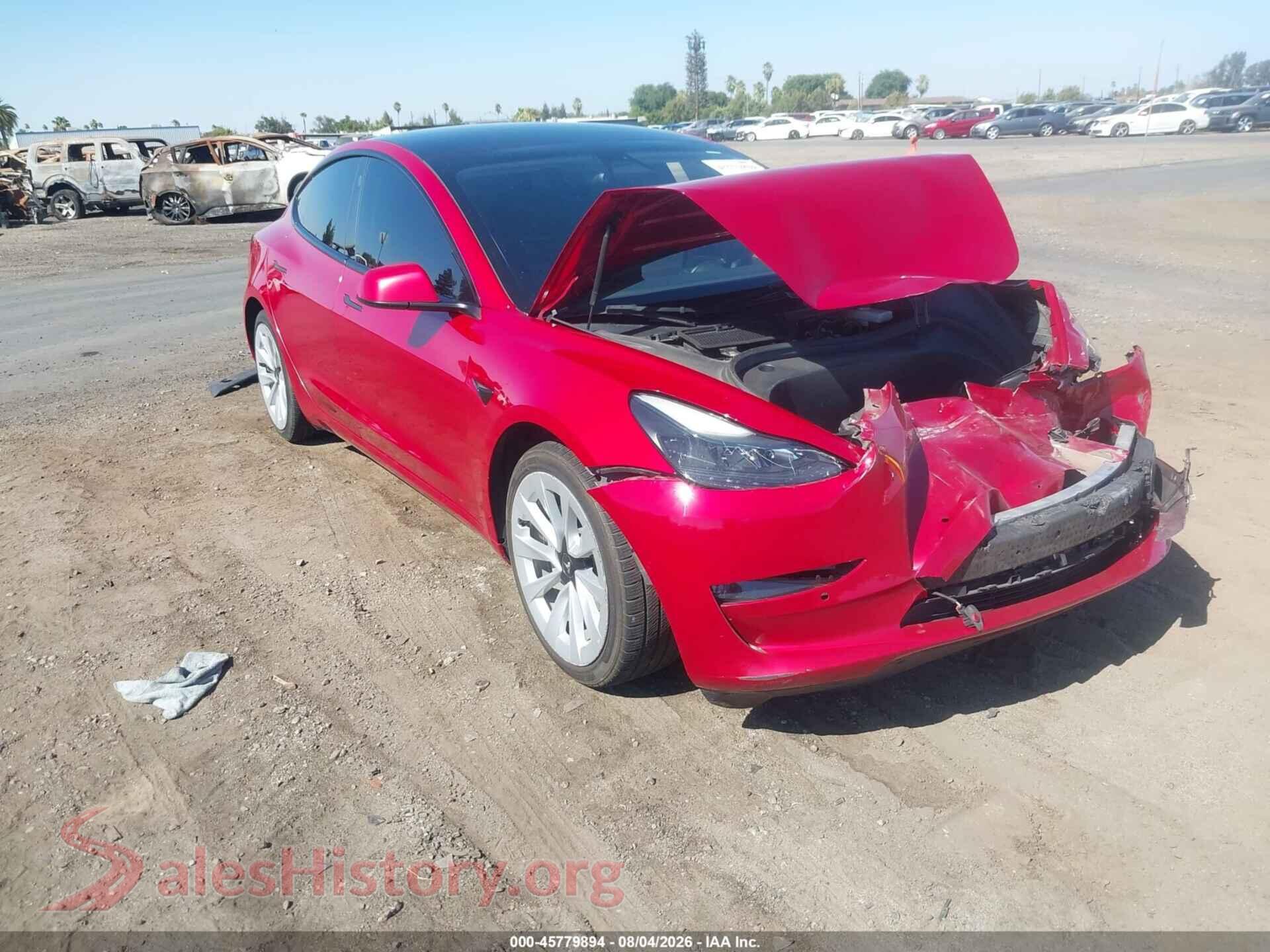 2022 TESLA MODEL 3 — VIN 5YJ3E1EAXNF289581