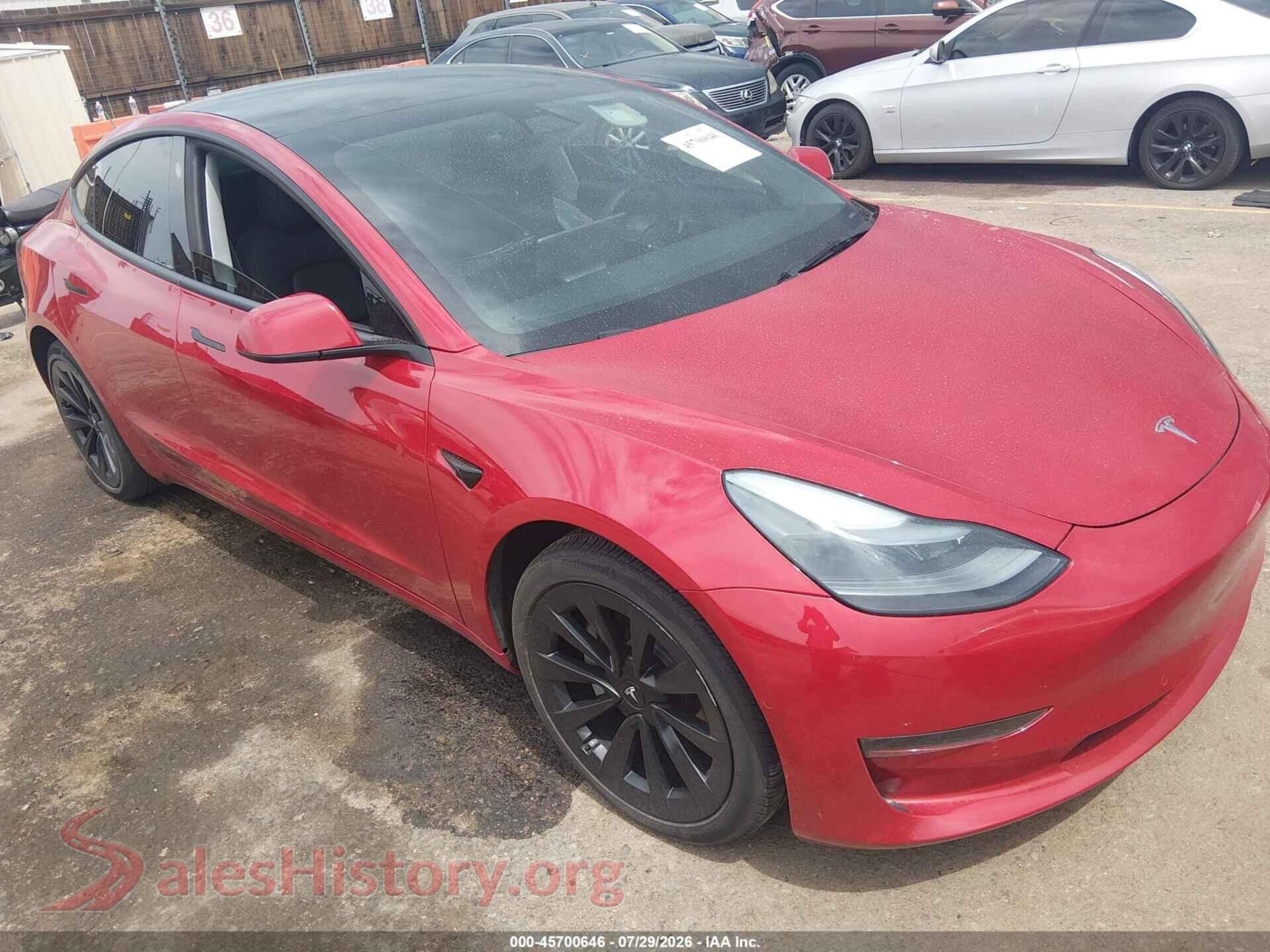 2022 TESLA MODEL 3 — VIN 5YJ3E1EB7NF131899