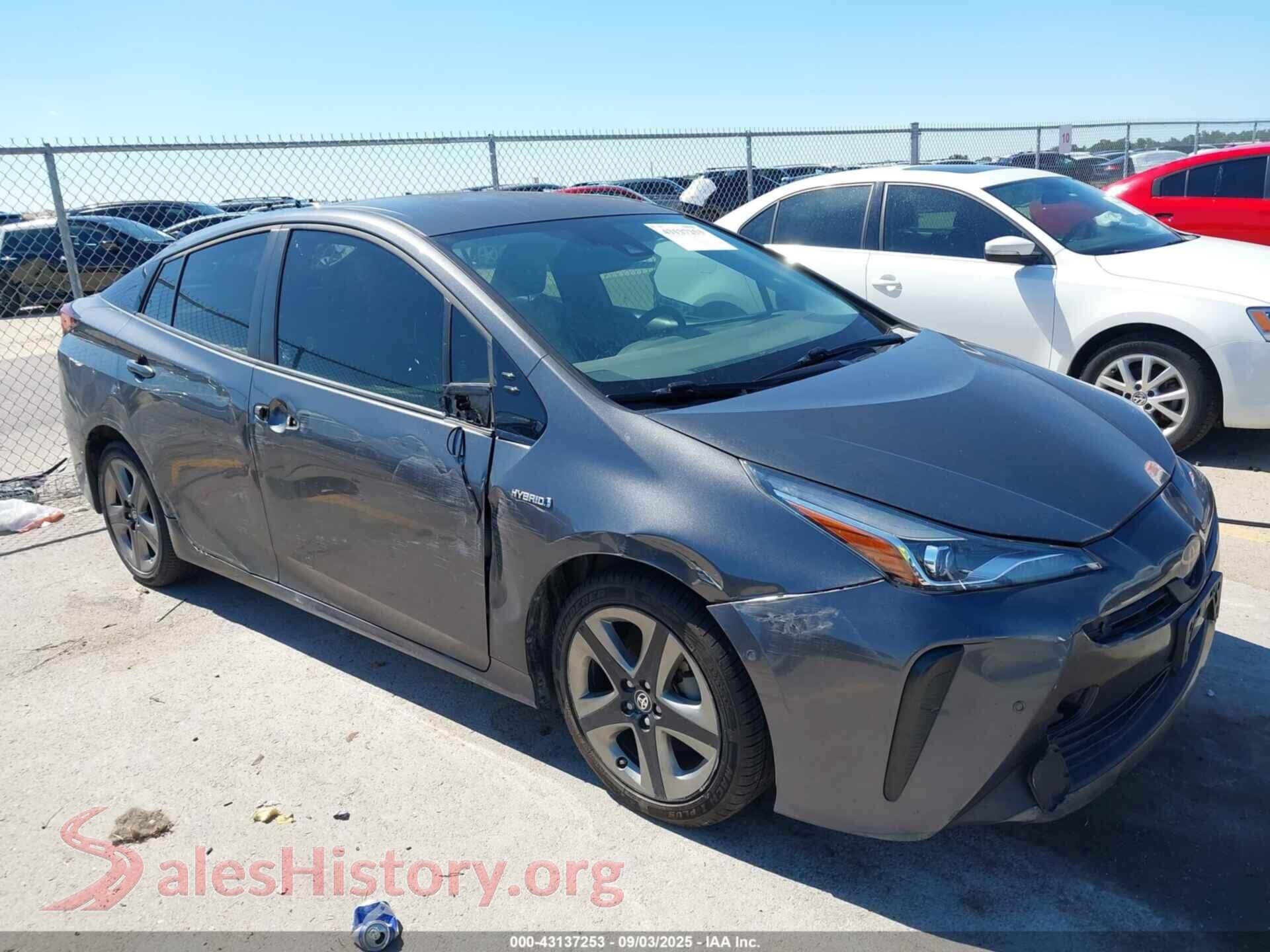 2019 TOYOTA PRIUS — VIN JTDKARFU1K3085100