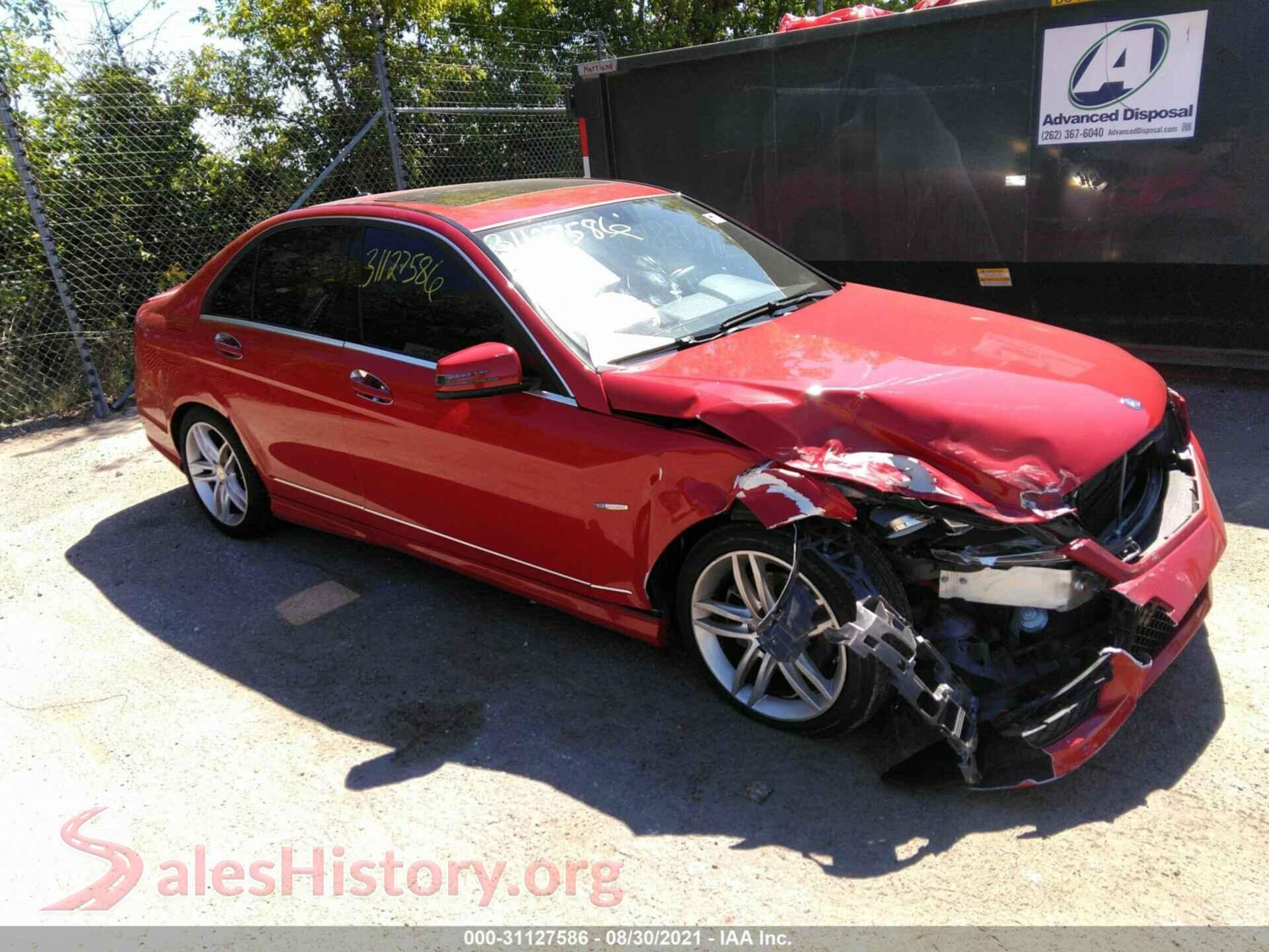 2012 MERCEDES-BENZ C-CLASS — VIN WDDGF4HB7CR231560